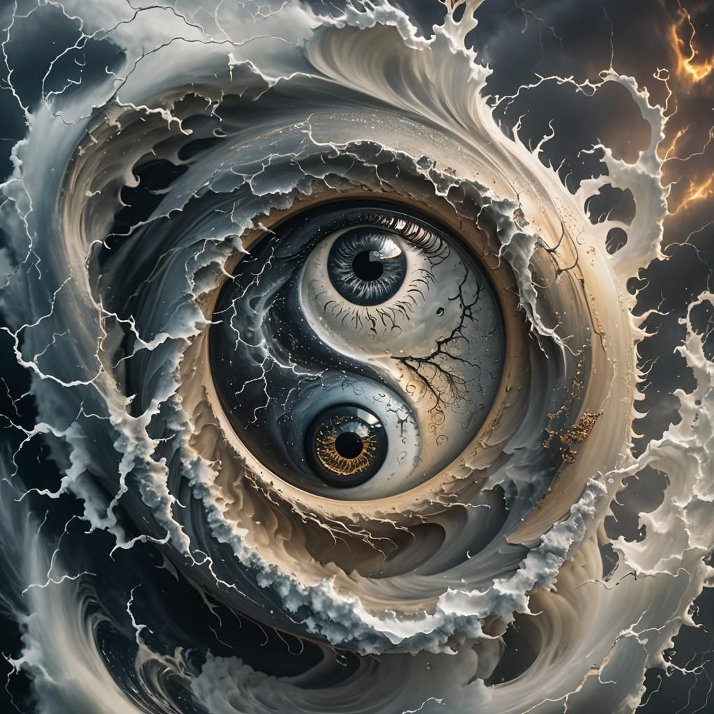Surreal Yin-Yang Symbol Inside Storm's Eye