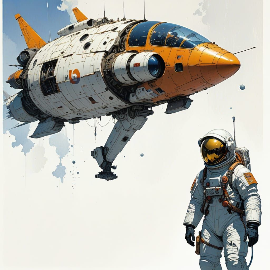 Retro-Futuristic Space Explorer in Metallic Spaceship