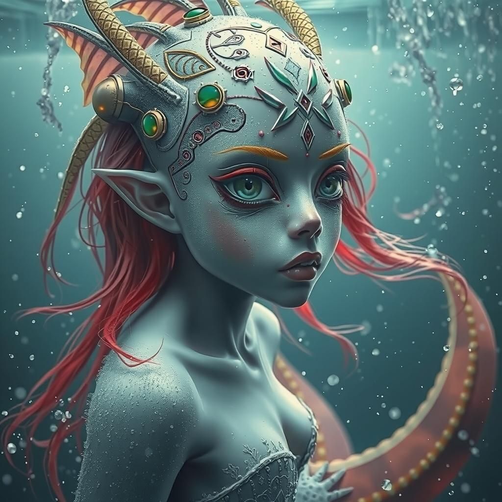 Mermaid in a Sinister Cyberpunk Underwater Realm