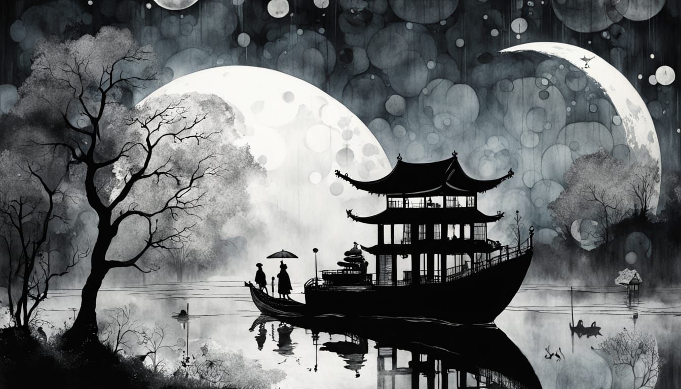 Cosmic Yin Yang Fog Double Exposure with Steampunk Cities