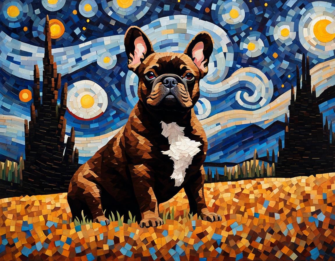 Impressive Starry Night Landscape with a French Bulldog
