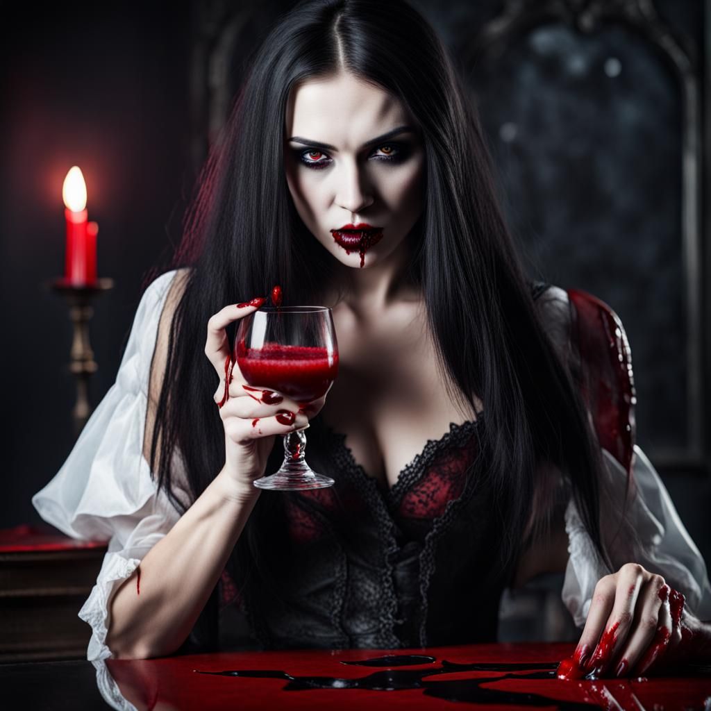 female vampire drinking blood