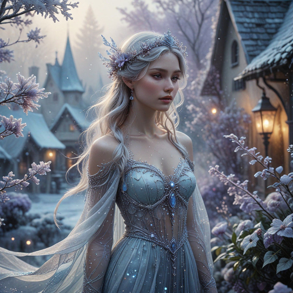 Whimsical Winter Scene in Dreamy Watercolor Style