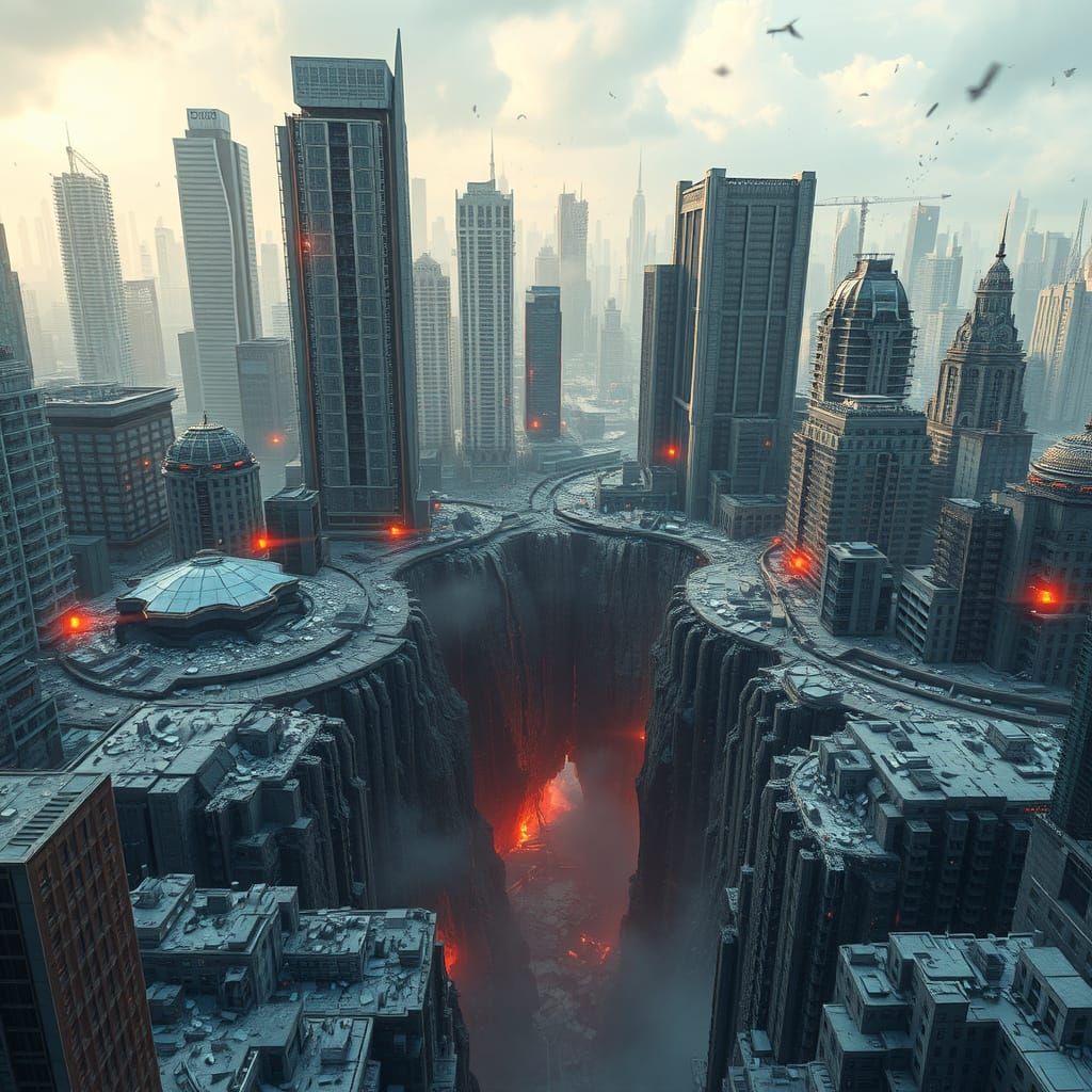 Futuristic Metropolis Devastated by Colossal Earthquake
