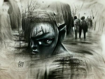 Charcoal Drawing of a Bustling Black Friday Scene