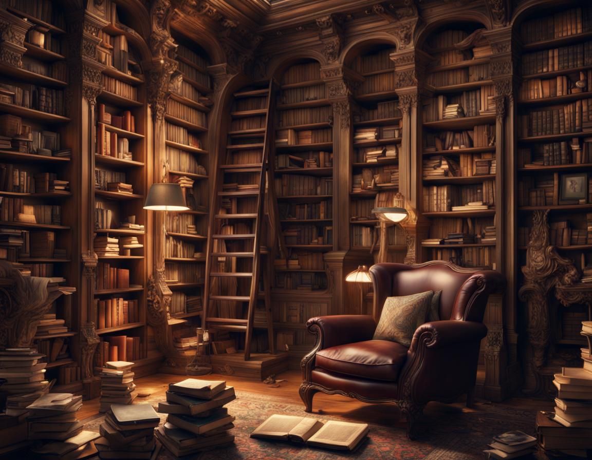 Magnificent Bookshelf in Grand, Digital Splendor