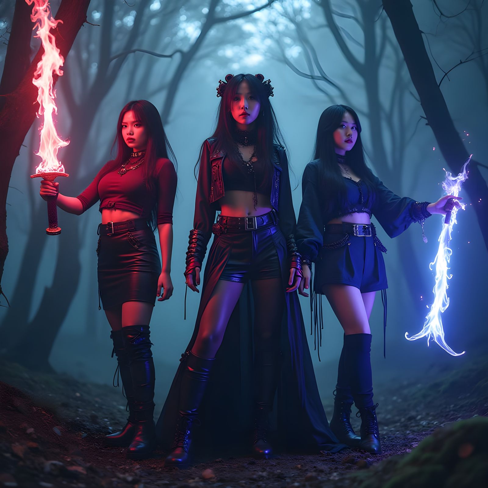 K-Pop Idols in Dark Fantasy Forest, Anime Style