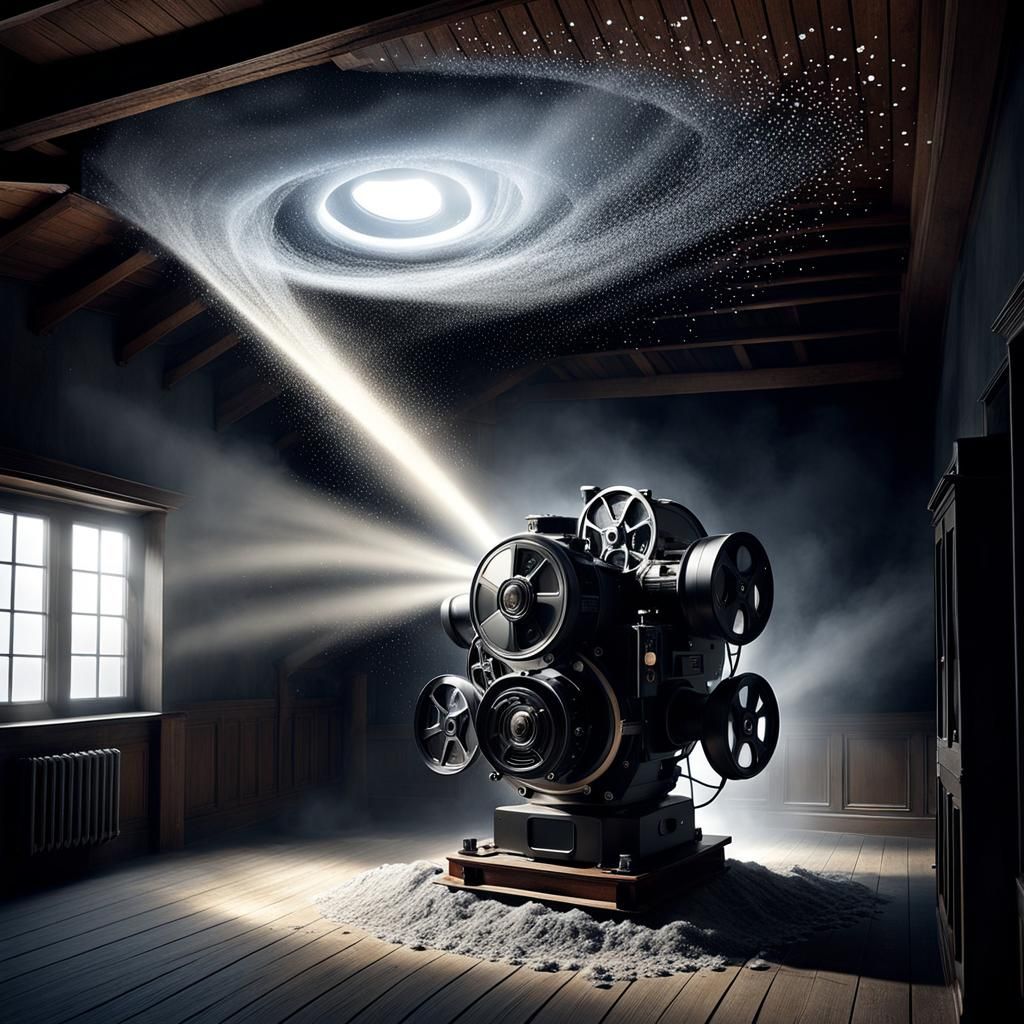 Disintegrating Film Reel in Dusty Attic