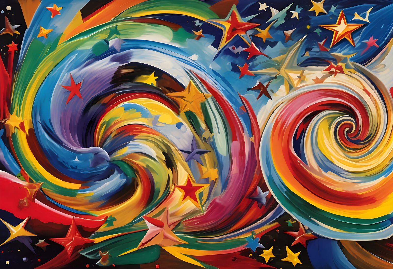 Vivid 3D Paint Vortex with Kaleidoscopic Stars