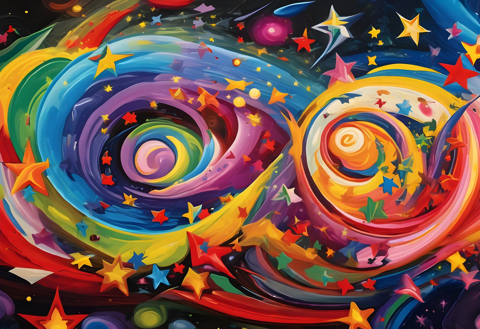 Vivid Kaleidoscopic Vortex of Paint and Plasma with Stars