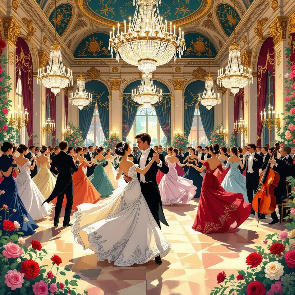 Elegant Ballroom Dancers in Art Nouveau Style