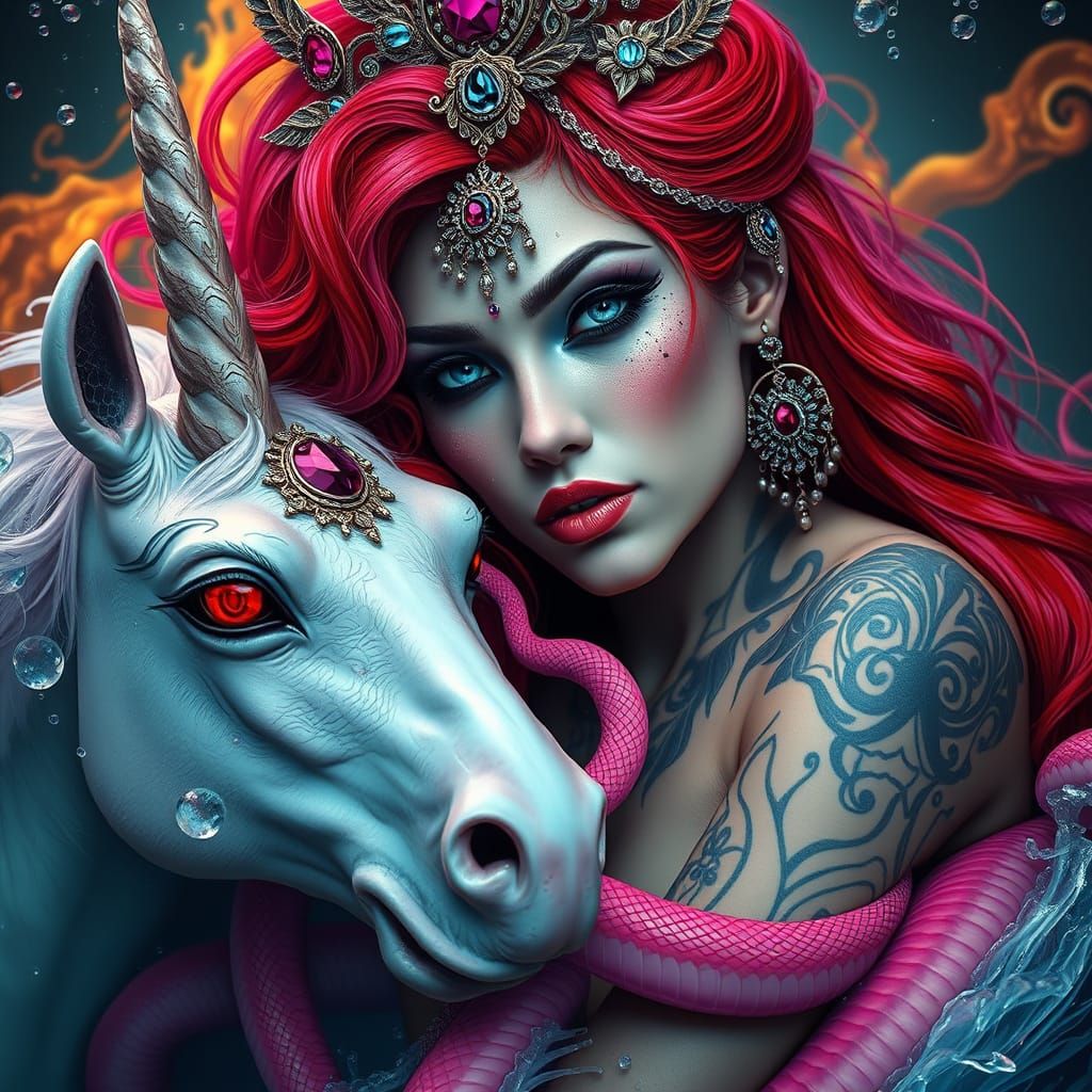 Mystical Goddess with Unicorn in Hyperrealistic Style
