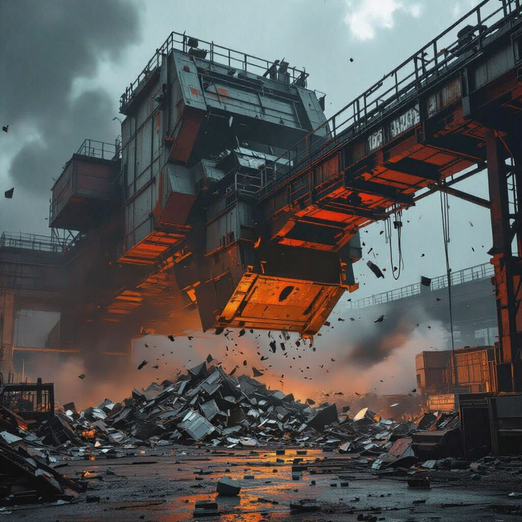 Realistic Recycling Shredder Ripping Metals