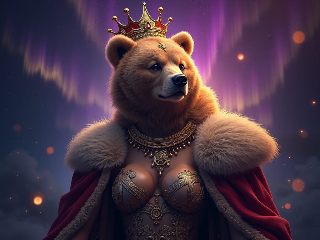 Majestic Queen with Aurora Borealis and Golden Inscription