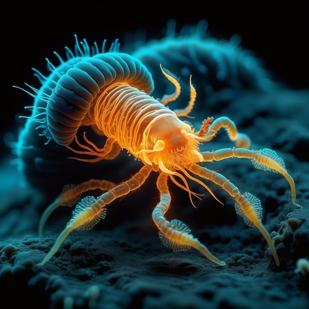 Bioluminescent Tardigrade Infected with Cordyceps