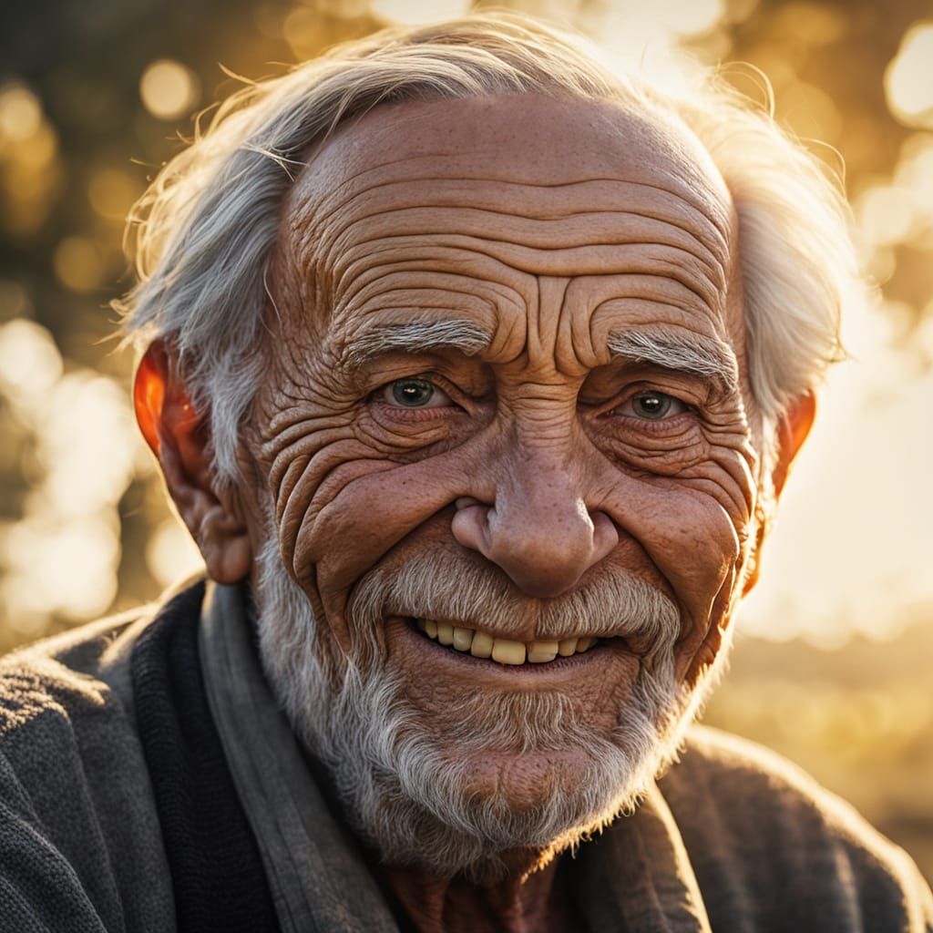 Gentle Old Man Portrait with Kind Smile and Bright Eyes