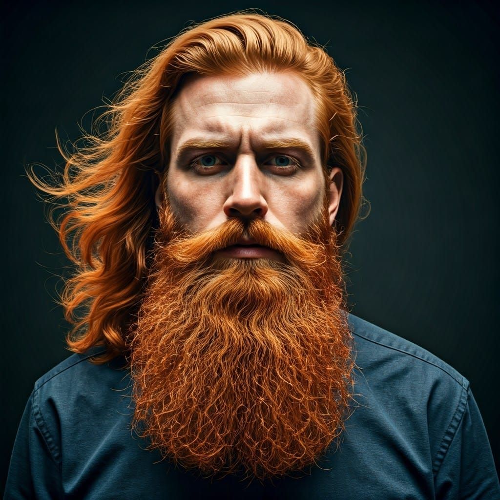 Vibrant Red Beard Man in Cinematic Film Still