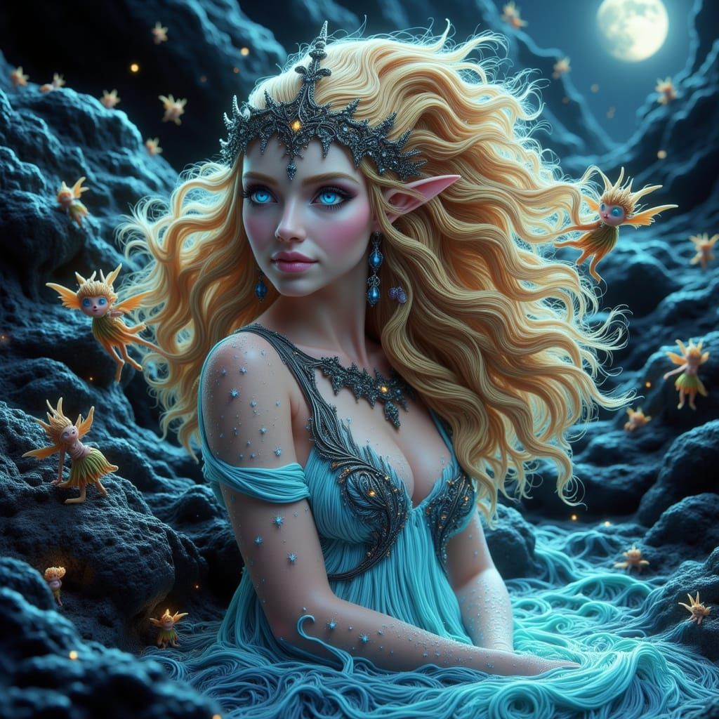 Elf Queen Bathed in Moonlight, Hyperdetailed Art