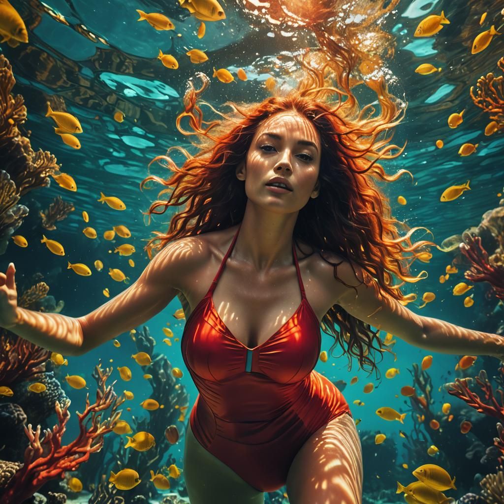 Stunning Underwater Portrait in Vibrant Fantasy Style