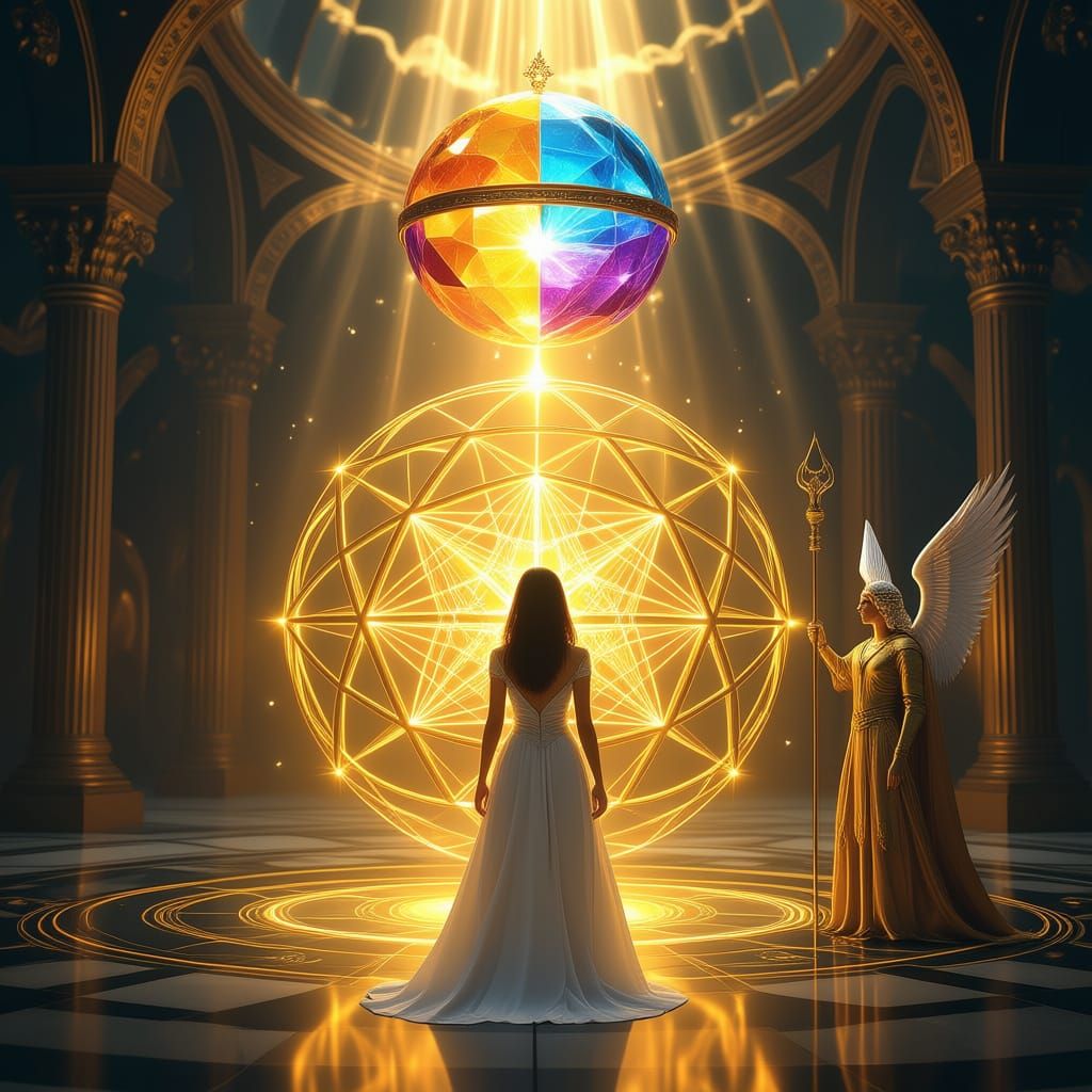 Archangel Michael Oversees Woman in Glowing Golden Grid