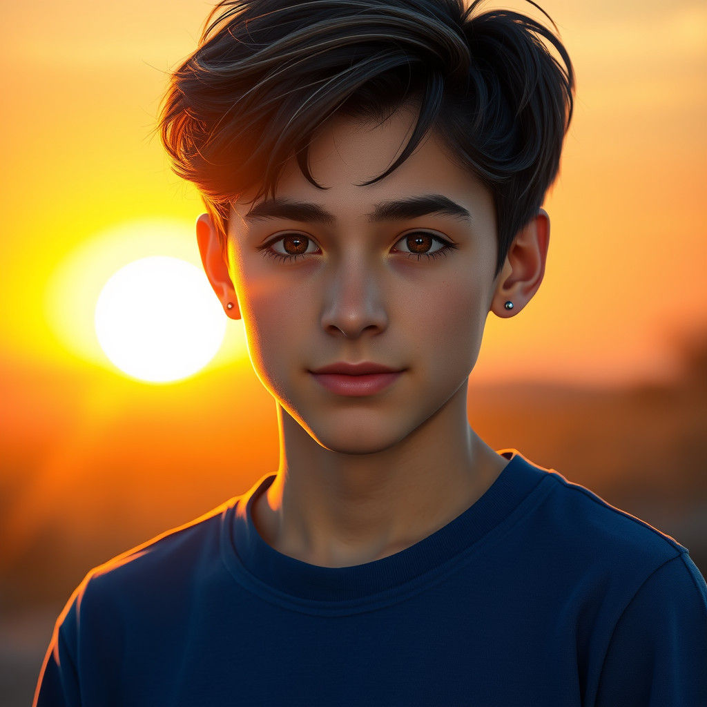 Teen Boy Bathed in Sunset Glow