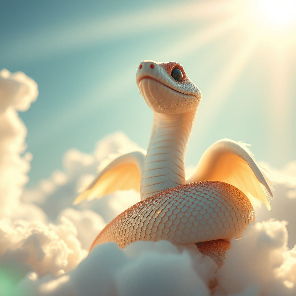 Angel Snake Basks in Heavenly Sunshine in Ethereal Pastel Hu...