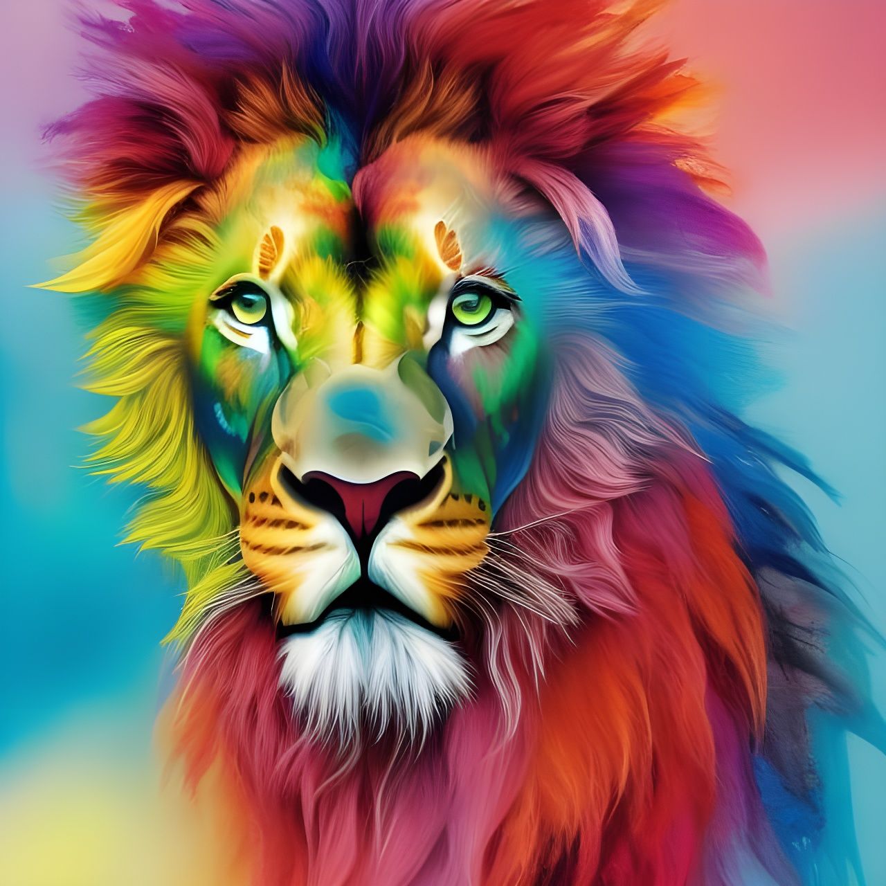 Lion Masterpiece in Vibrant, Dripping Paint