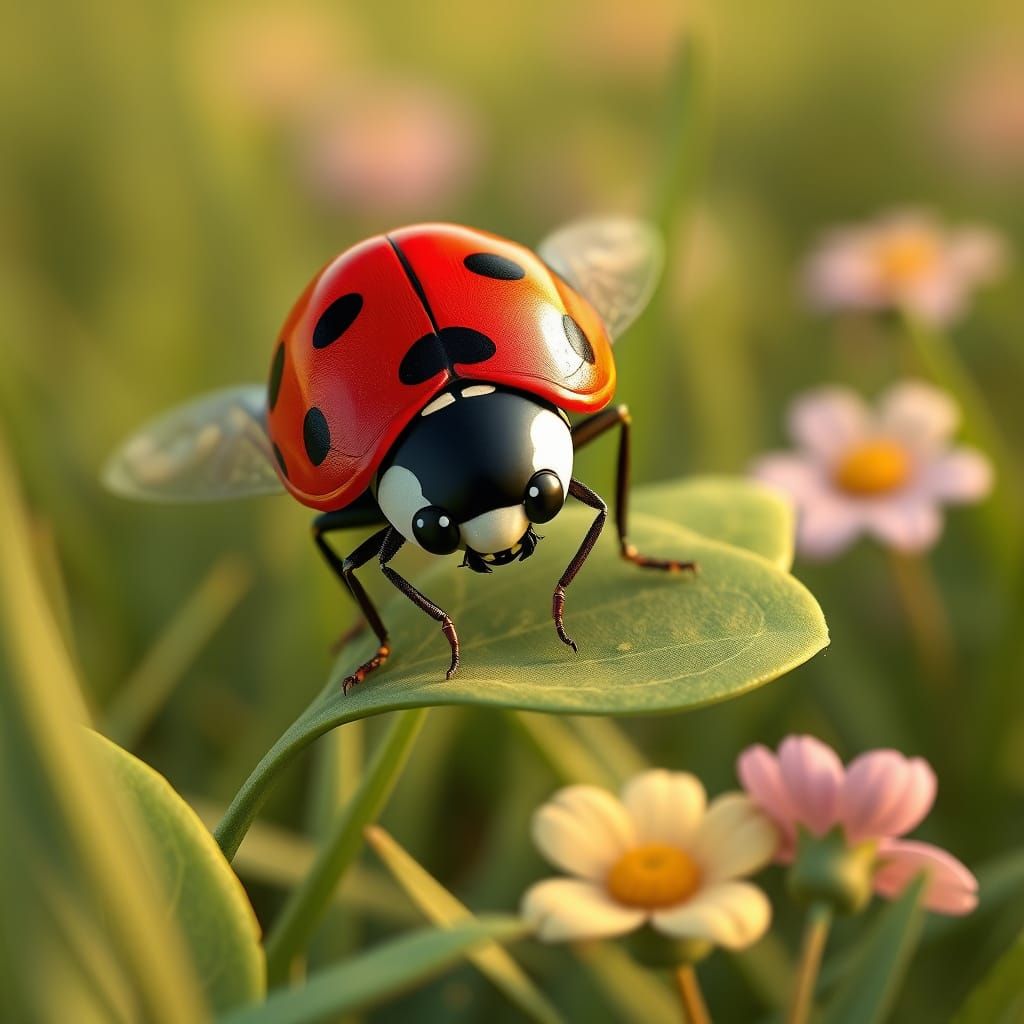 Vibrant Ladybug in Whimsical 3D Animation Style