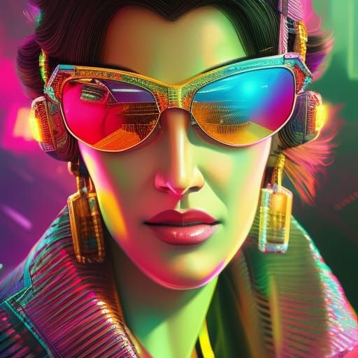 Cyberpunk Woman Radiates Neon Glamour