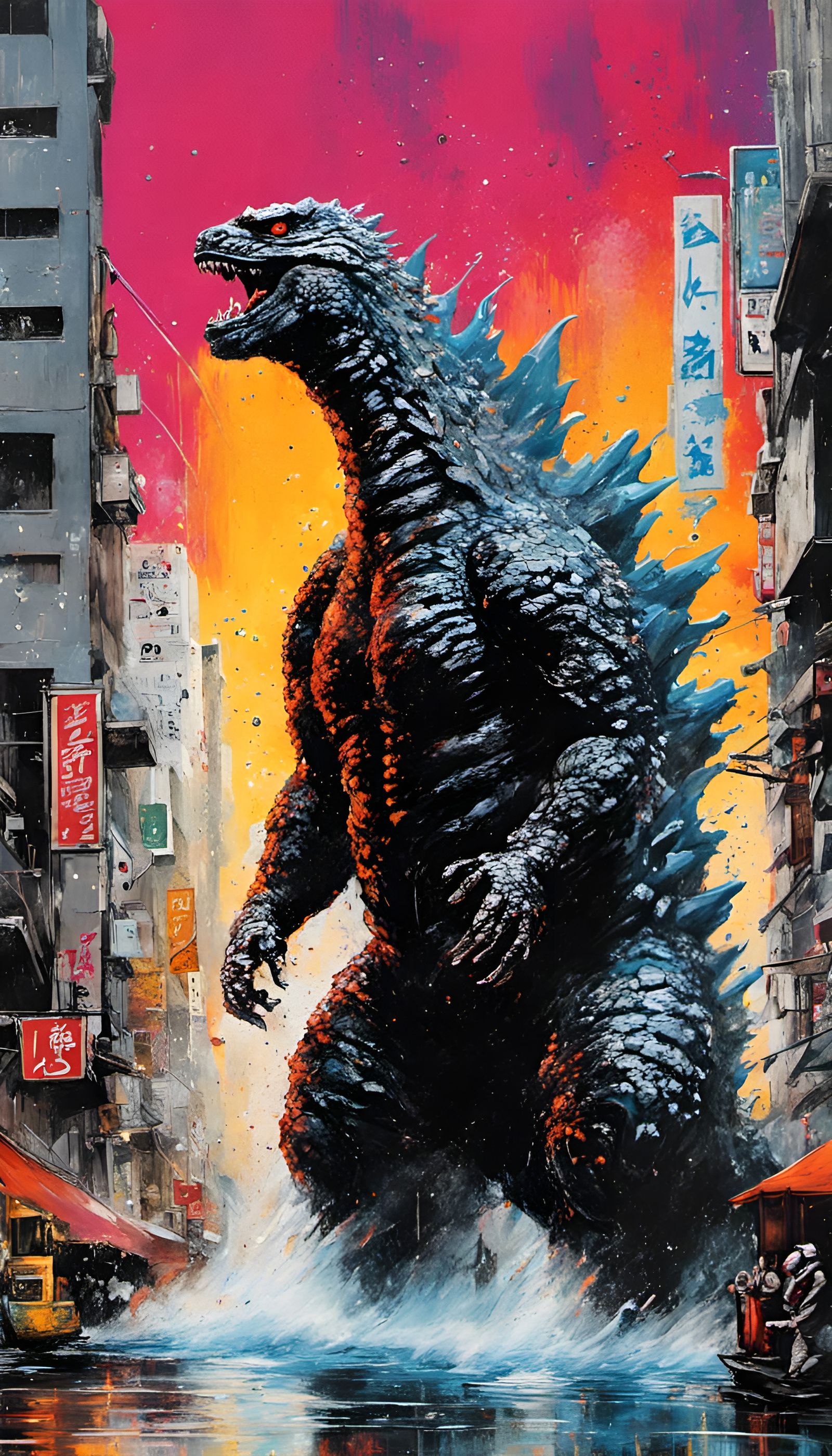 Godzilla Unleashes Chaos in a Vibrant, High-Contrast Citysca...