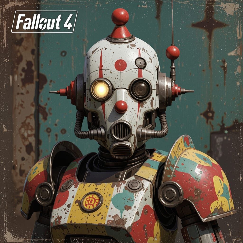Fallout 4 Assaultron Robot with Vintage Clown Paint