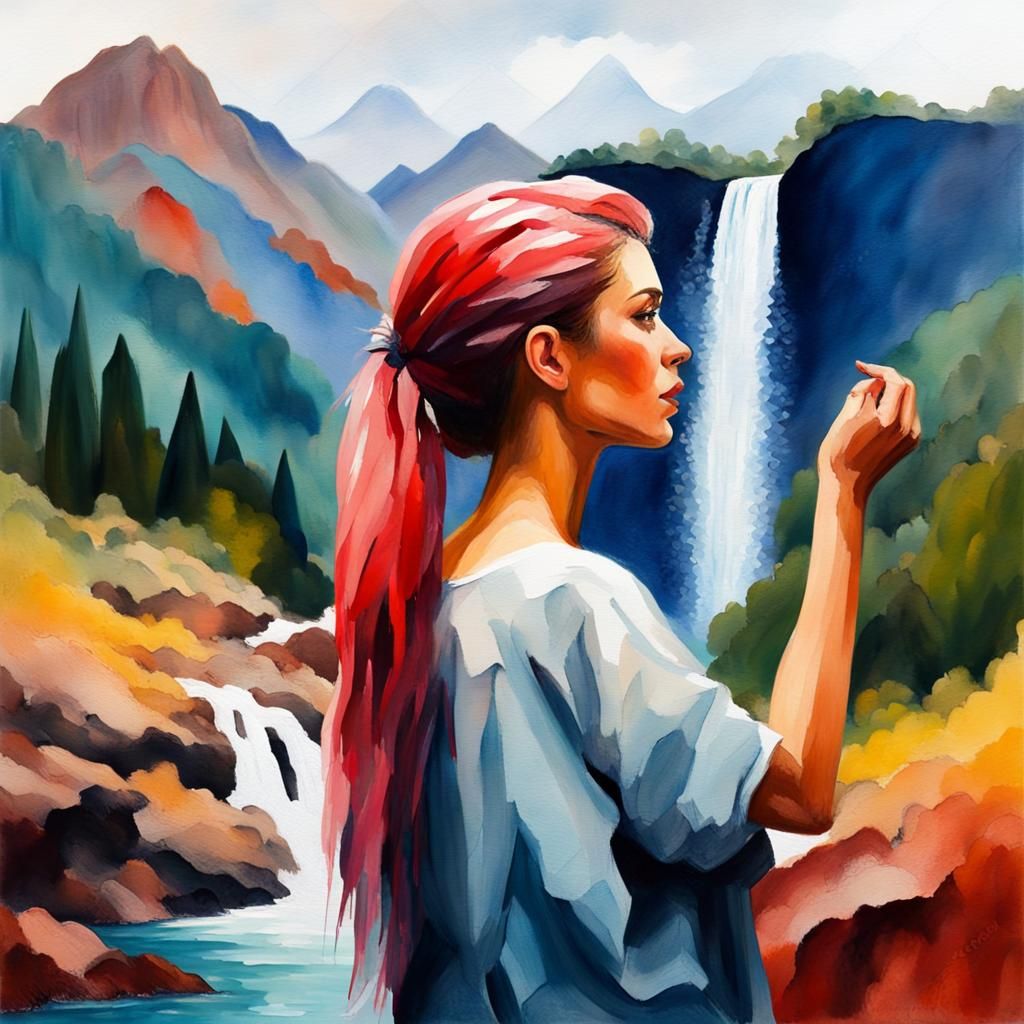 Epic Waterfall Goddess in Vibrant Impressionist Brushstrokes