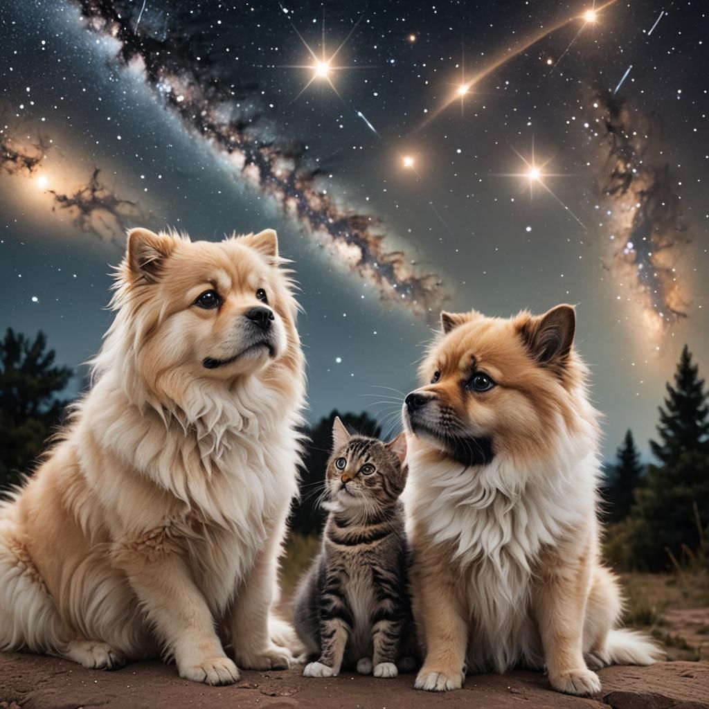 Cute Dog and Curious Cat Stargaze in Unison