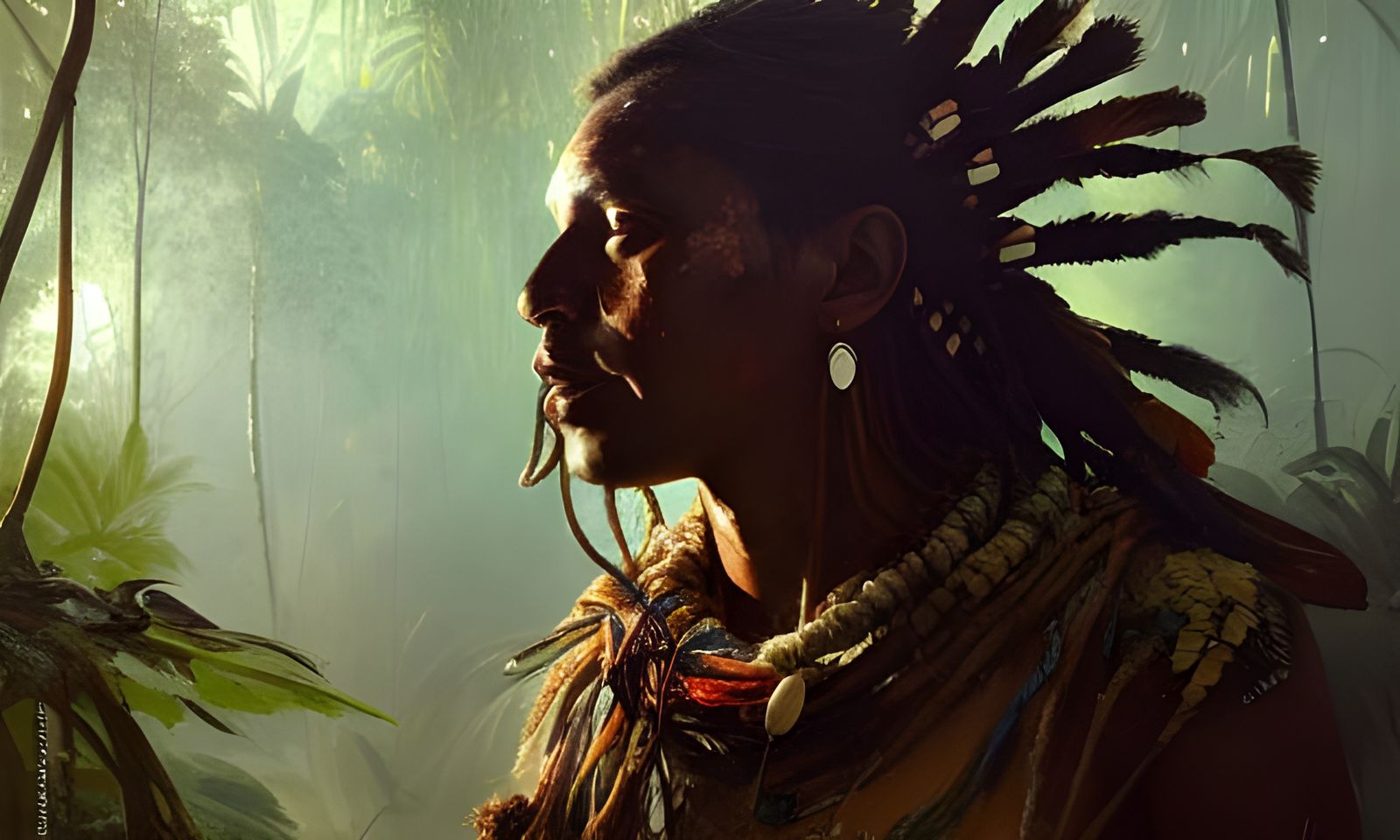 Ancient Native Warrior in Jungle Masterpiece