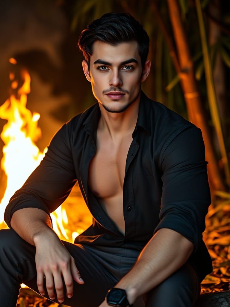 Dashing Jungle Warrior Basks in Bonfire Glow