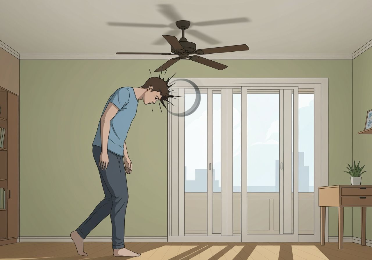 Man Hits Head on Spinning Ceiling Fan in House