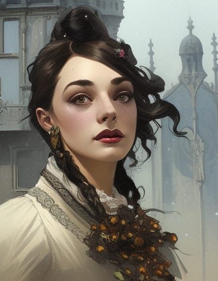 Stunning Victorian Woman Amidst Lisbon's Historic Charm