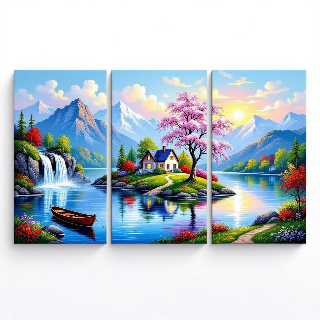 Seasonal Landscape Triptych: An Oil Painting
