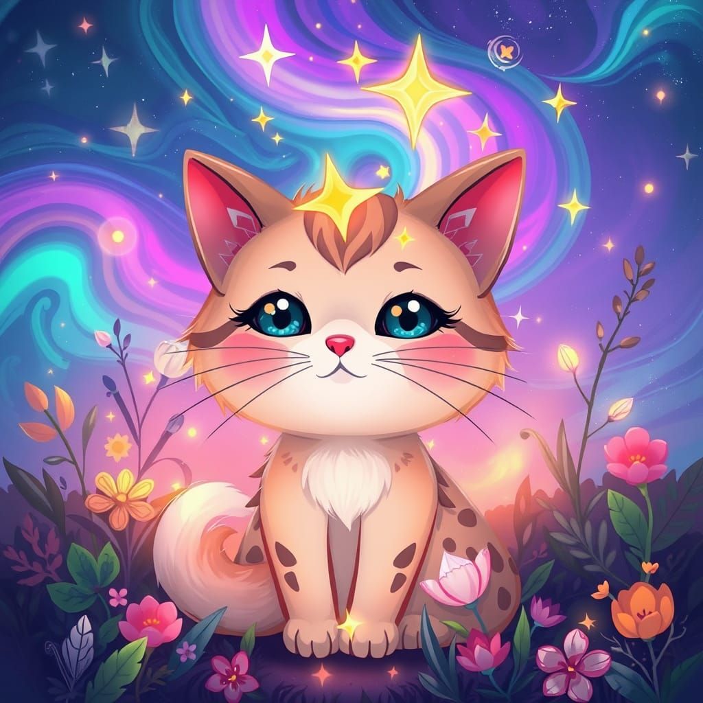 Mystical Star Cat in Bohemian Whimsy