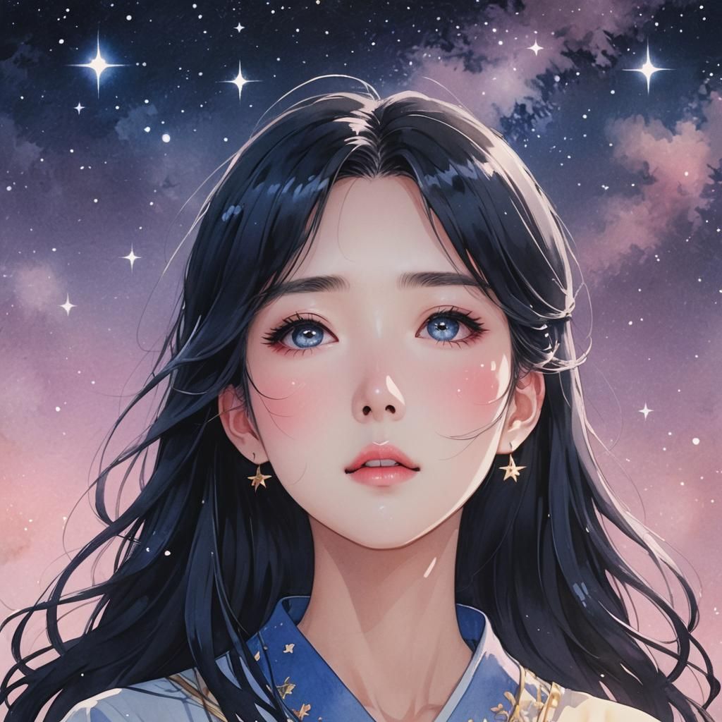 Heartbroken Anime Girl Under Starry Night