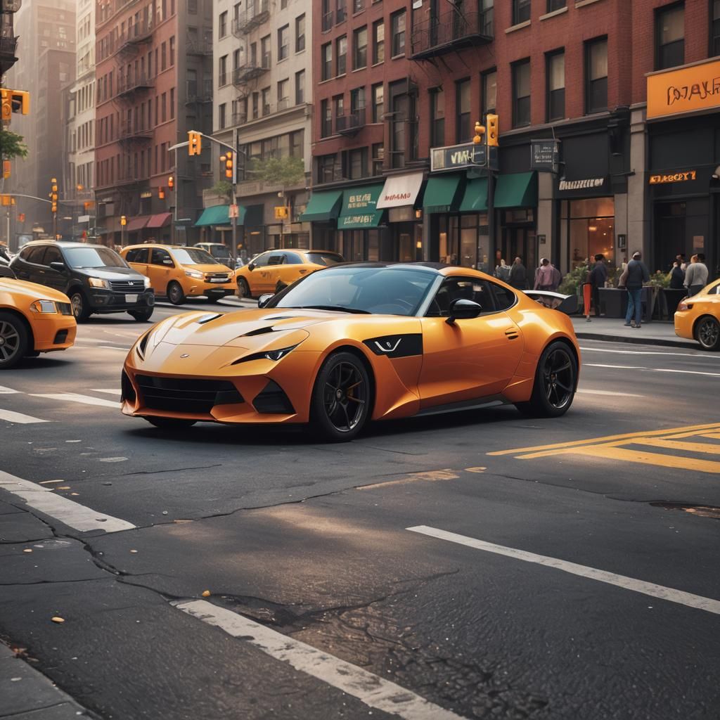 Sleek Sports Car Shines in Vibrant Manhattan Scene