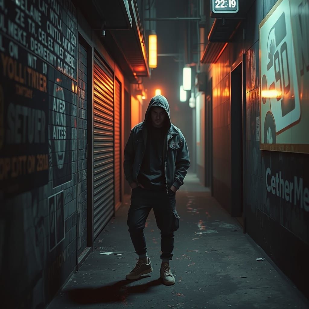 Loitering Figure in Dim Alleyway: Cinematic Lo-Fi Style
