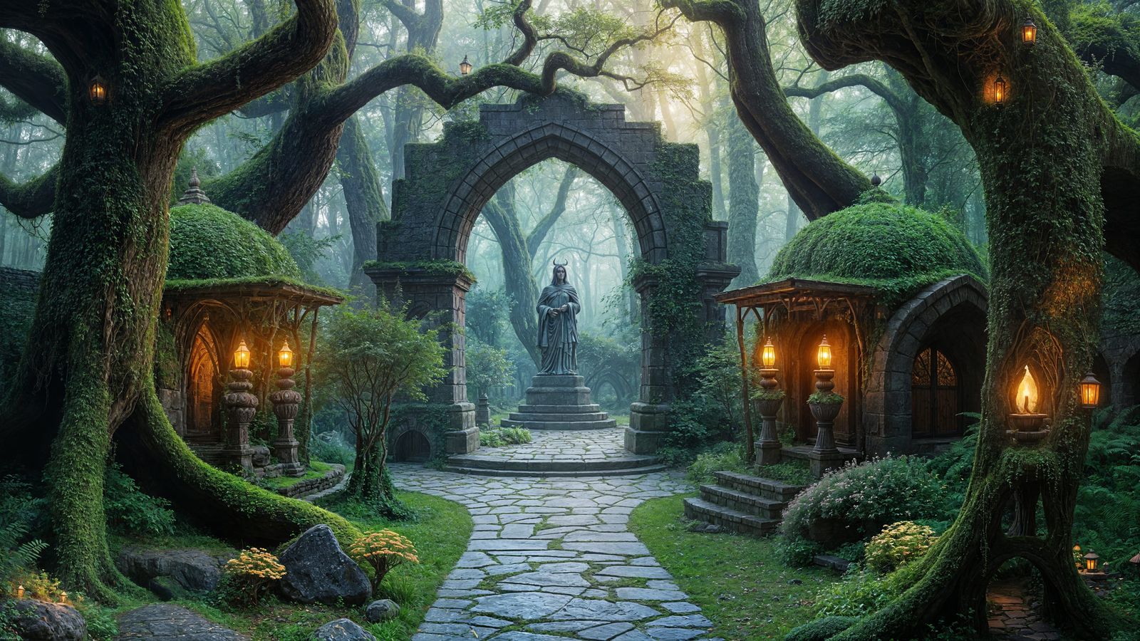 Elven Forest Sanctuary at Dawn: Photoreal Fantasy Art