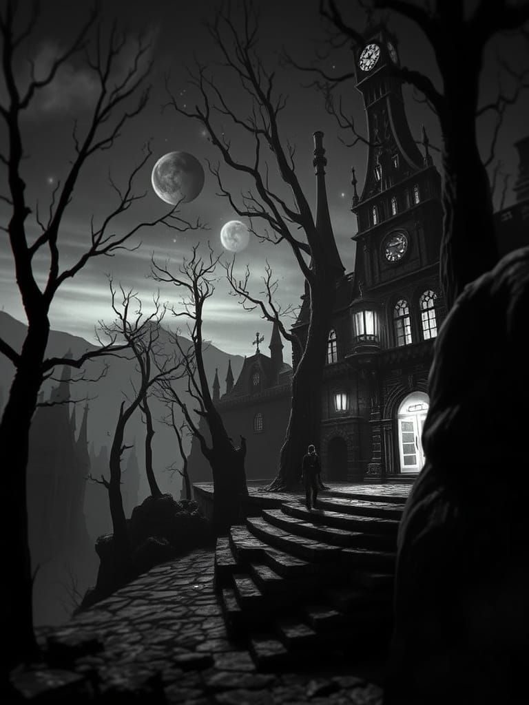 Elegant Dark Academia Portrait in Cyberpunk Style