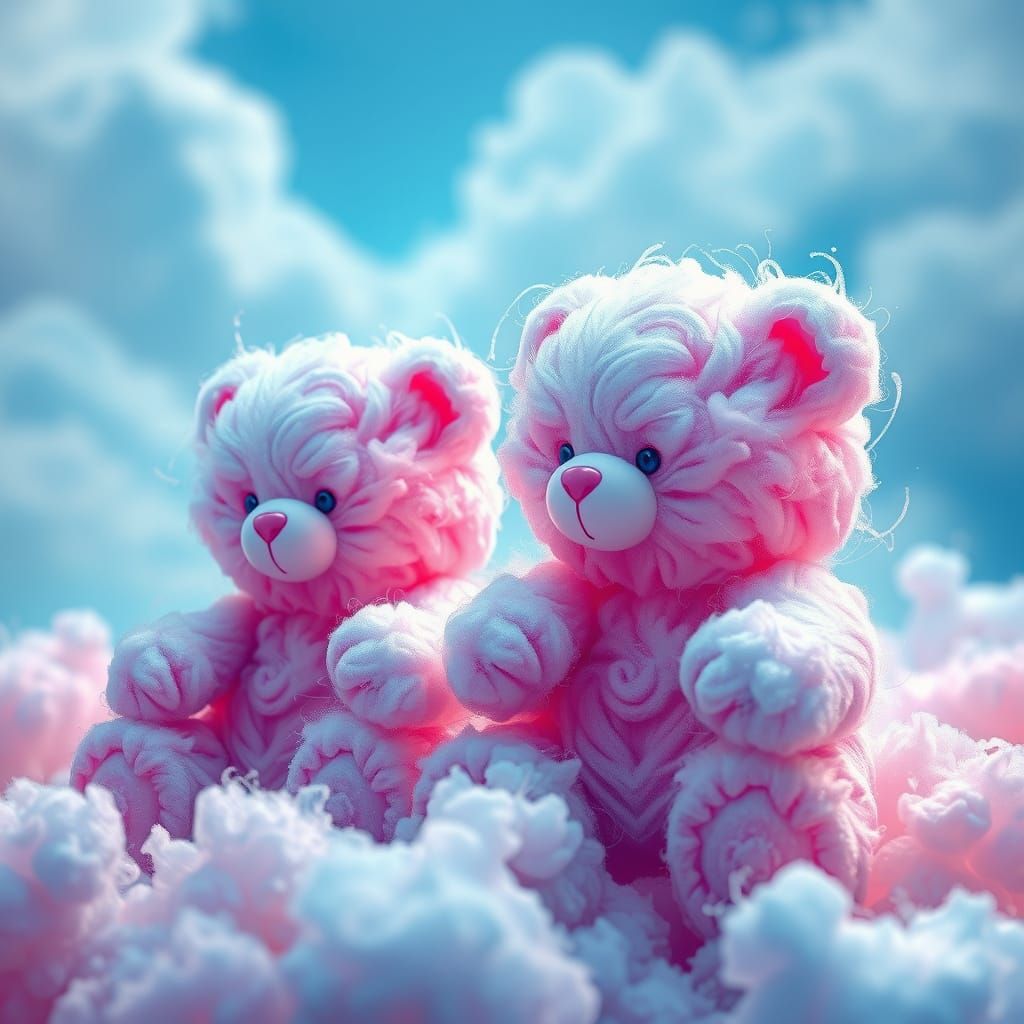 Dreamy Cotton Candy Teddy Bears in Vibrant, Futuristic Lands...