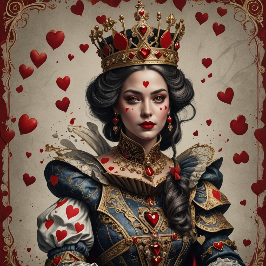 Royal Queen of Hearts in Majestic Attire Blows Kiss to the V...