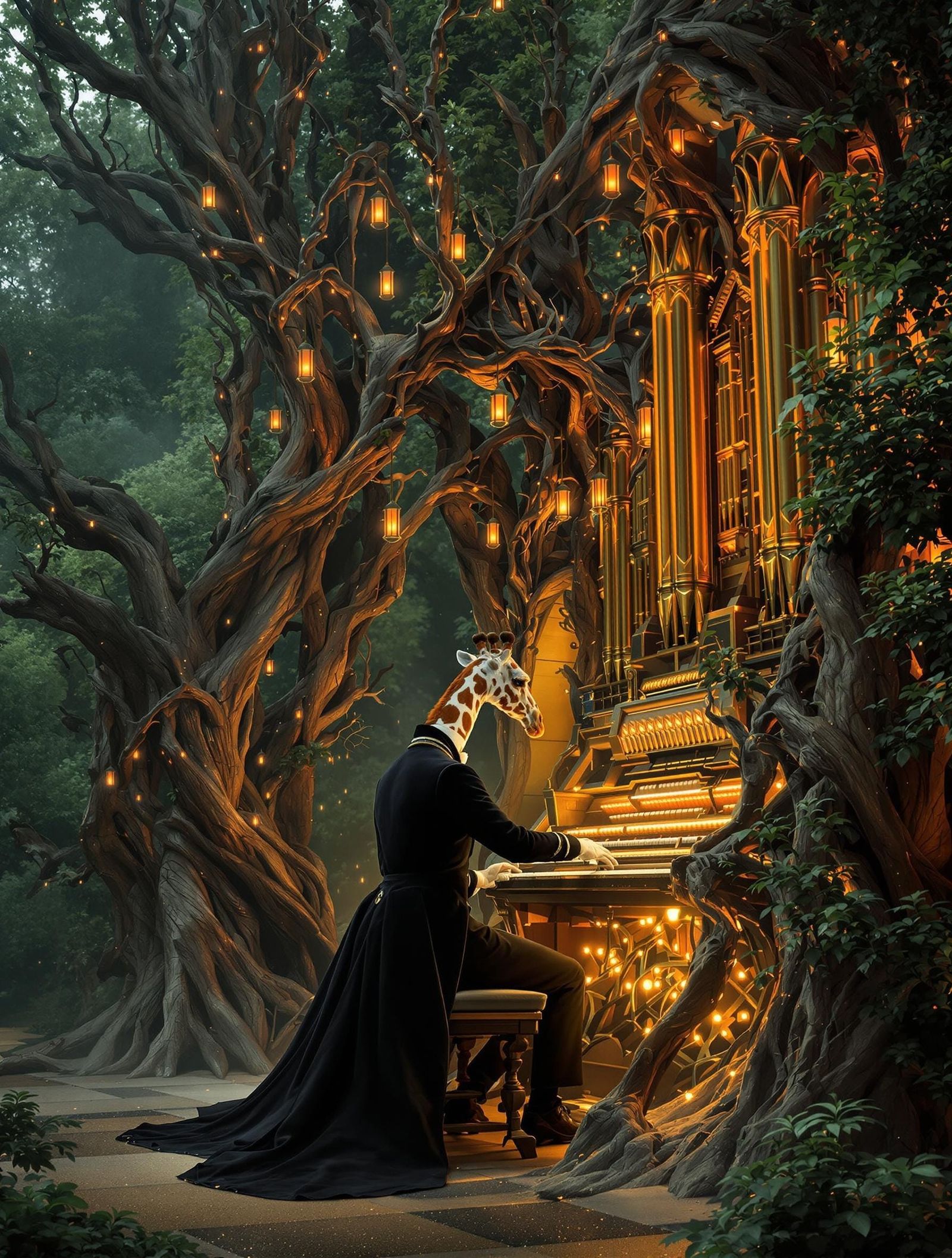 Giraffe Plays Majestic Tree Organ in Dreamlike Baroque Lands...