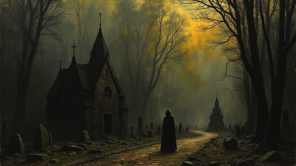 Dark Fantasy Medieval Village in Shadowy Forest