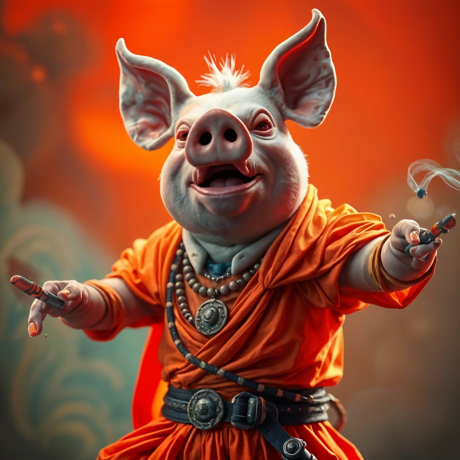 Menacing Pig-Man Uttering Threat in Steampunk Style