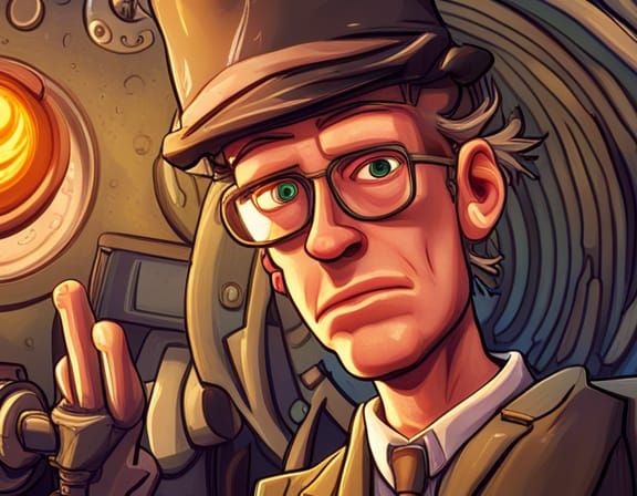 Mad Scientist in Steampunk Laboratory Scene